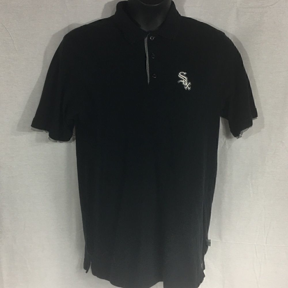 Chicago White Sox Majestic black short sleeve polo Sox logo Medium button fr…